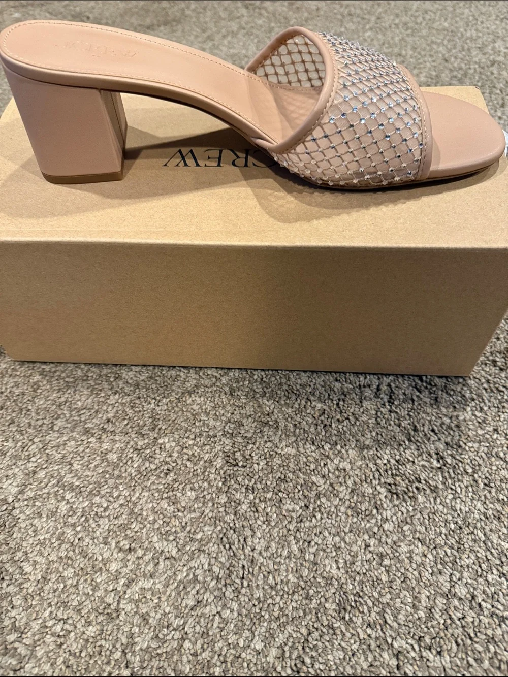 J. Crew Rhinestone Mesh Slip-On Block Heel Sandal